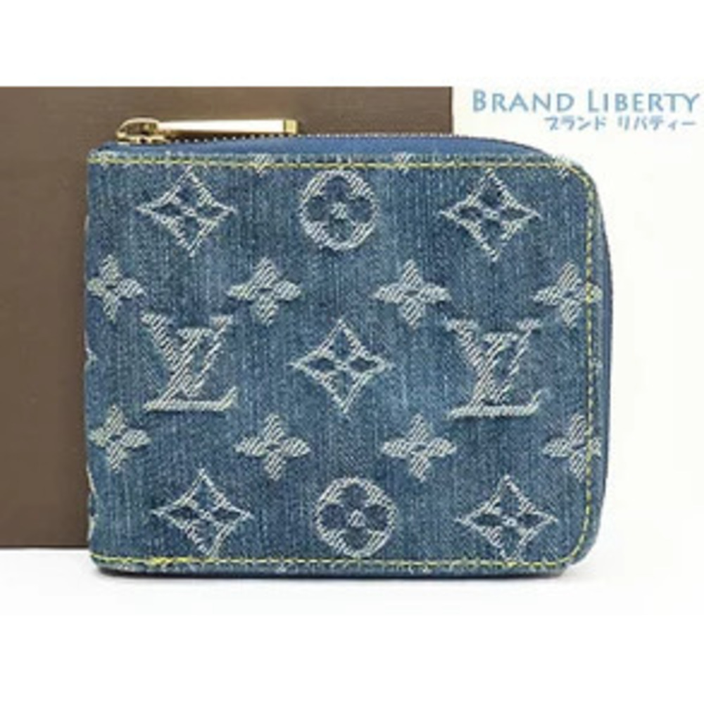 Louis Vuitton Monogram Denim Zippy Wallet Round Zipper Compact Blue Leather
